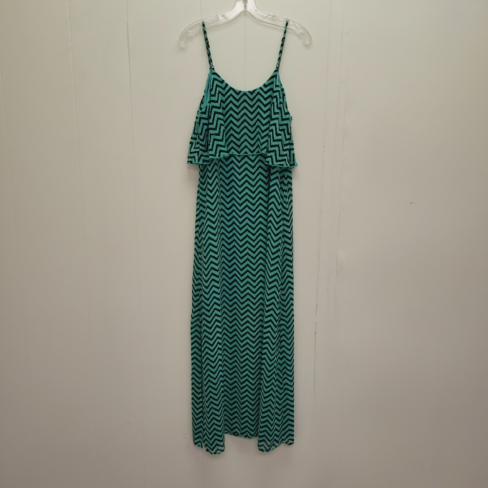 Wet Seal Strap Flounce Neckline Chevron Stripe Maxi Dress
